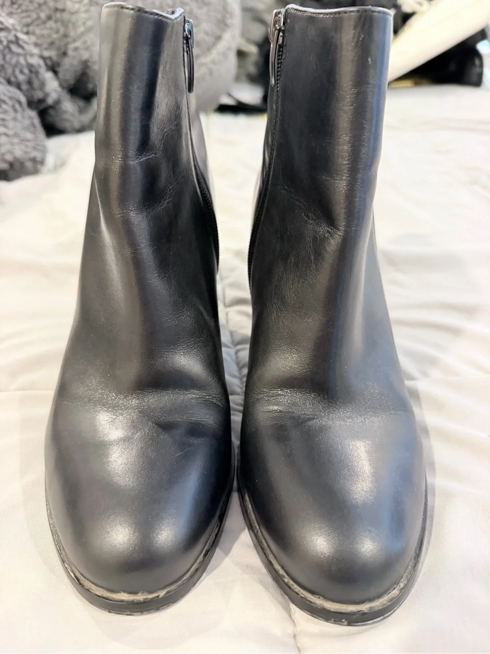 Via Spiga Black Leather Block Heel Ankle Boots